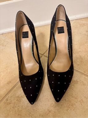 White House Black Market Black Pointed Toe Pumps with Subtle Diamond Studs